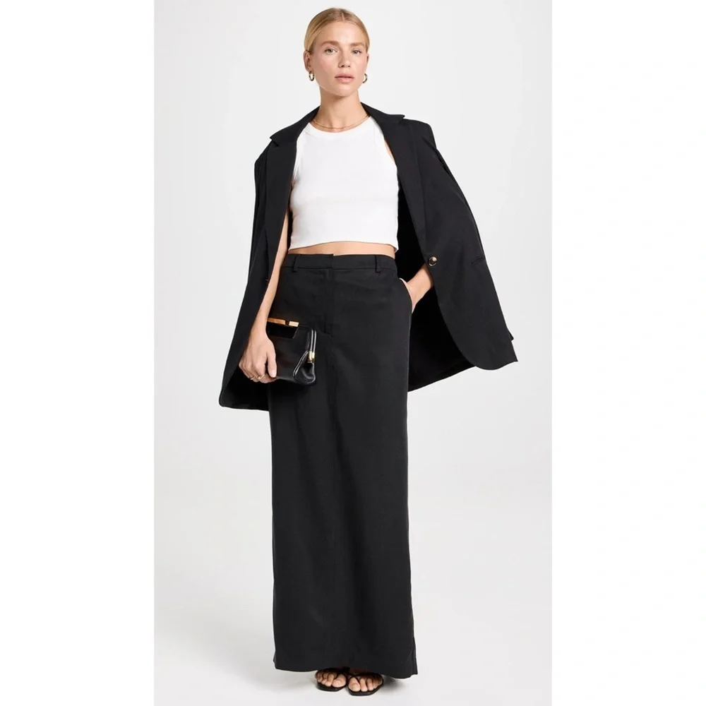 NEW Reformation Cairo Mid Rise Maxi Skirt Black 12